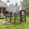 Heavy Duty Dog House, Dog Pen with Roof, Reversible Feeding Door, Stainless Steel Feeding Bowls, Dog Fence Cage for Small to Large Dogs