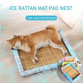 Breathable Pet Puppy Cooling Mat Bed Summer Protection Cervical Spine Cat Dog Ice Mat Square Rattan Kennel Supplies (Color: Green, size: 50cm*40cm*7cm)