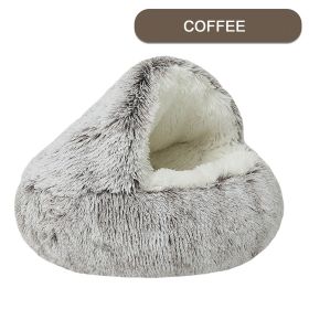 Luxurious Plush Round Cat Bed Cat Bed Round Soft Plush Burrowing Cave Hooded Cat Bed Donut For Dogs Cats - Semi-Enclosed For Cozy Warmth (Color: coffee, size: 40cm)