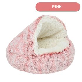 Luxurious Plush Round Cat Bed Cat Bed Round Soft Plush Burrowing Cave Hooded Cat Bed Donut For Dogs Cats - Semi-Enclosed For Cozy Warmth (Color: Pink, size: 70cm)