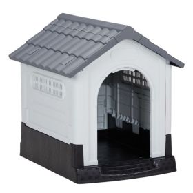 33 inch Large Plastic Dog House, Indoor Outdoor Doghouse Pet House with Air Vents and Elevated Floor, Insulated Water Resistant Puppy Shelter Kennel (Color: as picture)