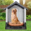 33 inch Large Plastic Dog House, Indoor Outdoor Doghouse Pet House with Air Vents and Elevated Floor, Insulated Water Resistant Puppy Shelter Kennel