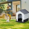 33 inch Large Plastic Dog House, Indoor Outdoor Doghouse Pet House with Air Vents and Elevated Floor, Insulated Water Resistant Puppy Shelter Kennel