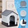 33 inch Large Plastic Dog House, Indoor Outdoor Doghouse Pet House with Air Vents and Elevated Floor, Insulated Water Resistant Puppy Shelter Kennel