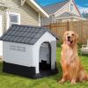 33 inch Large Plastic Dog House, Indoor Outdoor Doghouse Pet House with Air Vents and Elevated Floor, Insulated Water Resistant Puppy Shelter Kennel